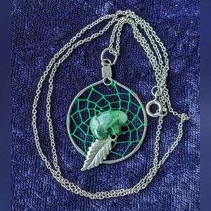 925 Sterling Silver Necklace North West Indigenous Jade Polar Bear Dream Catcher